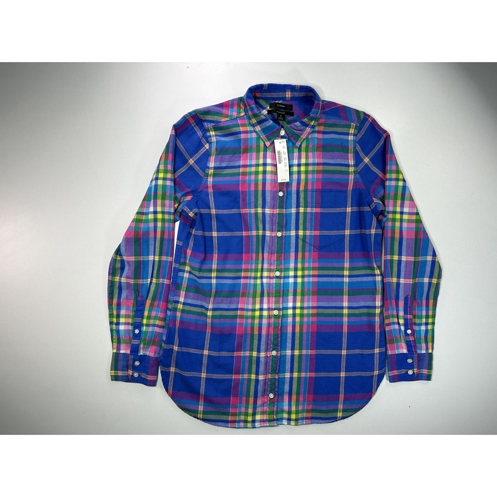 J Crew Classic-Fit Boy Shirt Colorful Plaid Flannel Button Down Womens 4 AU255